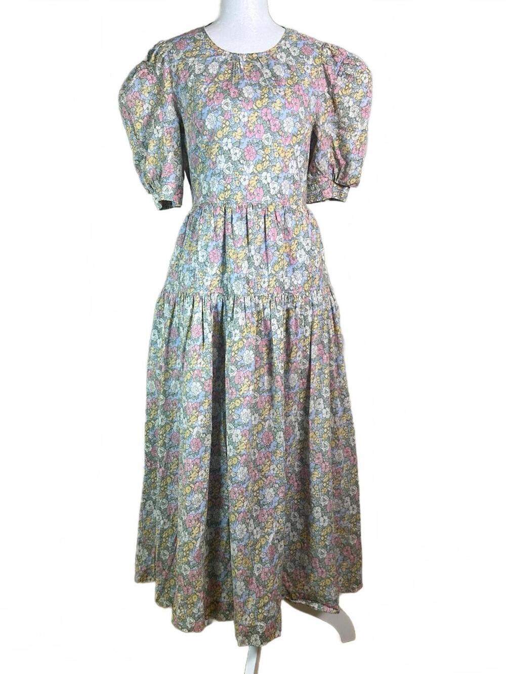En Saison Poplin Cotton Cottage Core Dress Soft Girl  Floral Retro Style Sz S